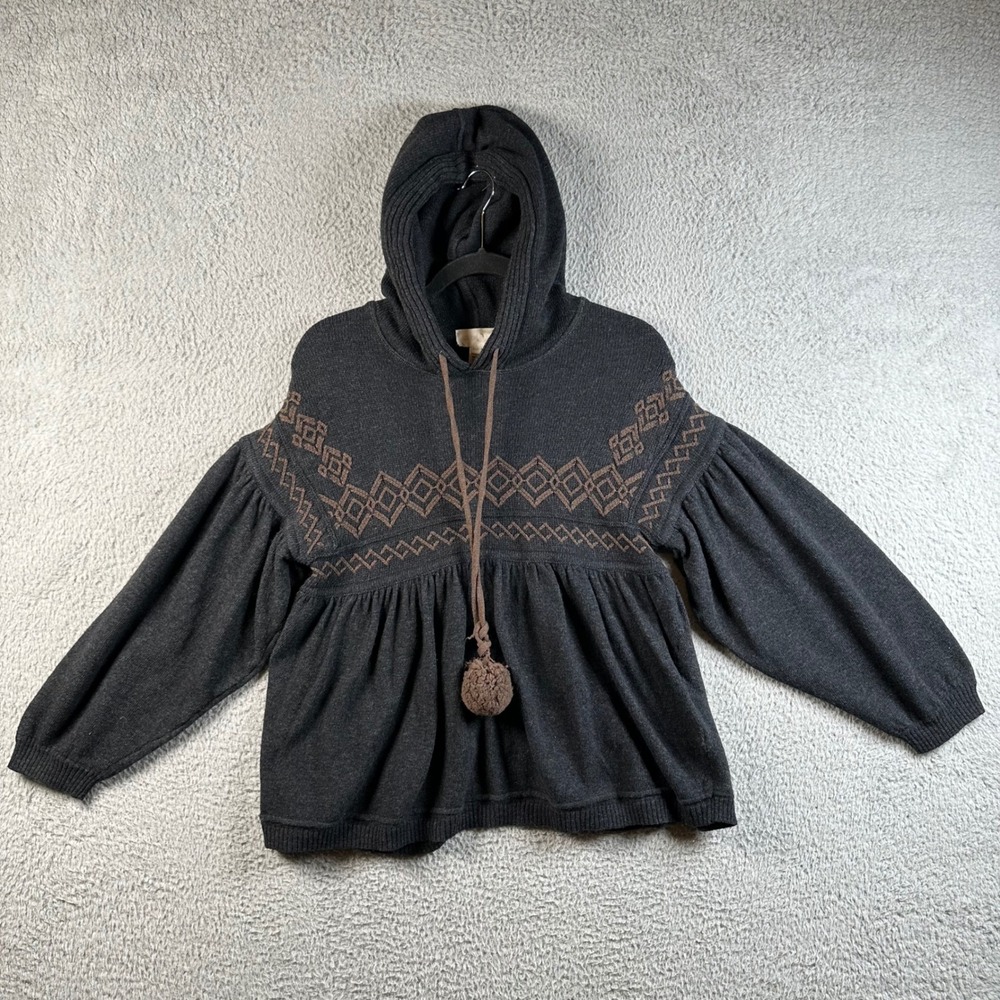 Vtg Y2K Diesel Wool Blend Knit Hoodie Sweater Womens L Fair Isle Babydoll Boho